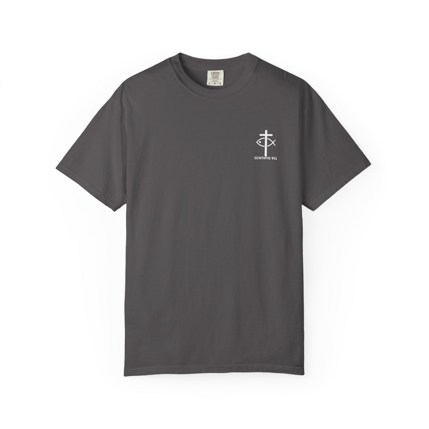ICHTHYS 911 Badge Collection - White Font - Unisex  Garment Dyed T-Shirt - 100% US Cotton - Men T-Shirt - Women T-Shirt - Christian Graphic Tee - Gym - T - Christian Faith - Jesus Wear - White Font