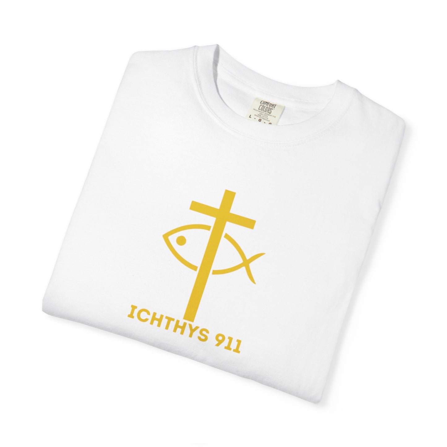 "Faith, Hope, & Love" - Gold Font - Unisex Garment Dyed T-Shirt - 100# US Cotton - Men T-Shirt - Women T-Shirt - Christian T- Shirt -Faith-Inspired Shirt - Christian Fashion - Wear Your Faith - ICHTHYS 911