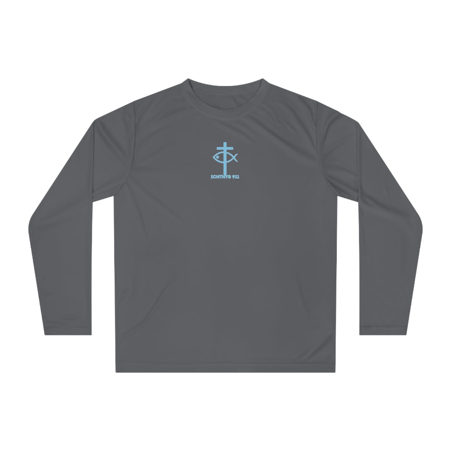 ICHTHYS 911 "Rise & Conquer Romans 8:38"  Unisex Performance Long Sleeve Shirt - Men - Women - 100% Moisture-Wicking Poly - Christian Activewear