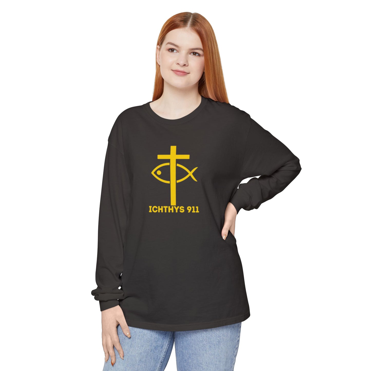 “Roll With God, Love Like Jesus” Bike Graphic -Unisex T- Shirt - Gold Font - Men T- Shirt - Women T-Shirt - Christian T-Shirt - ICHTHYS 911 - Soft - Garment-Dyed