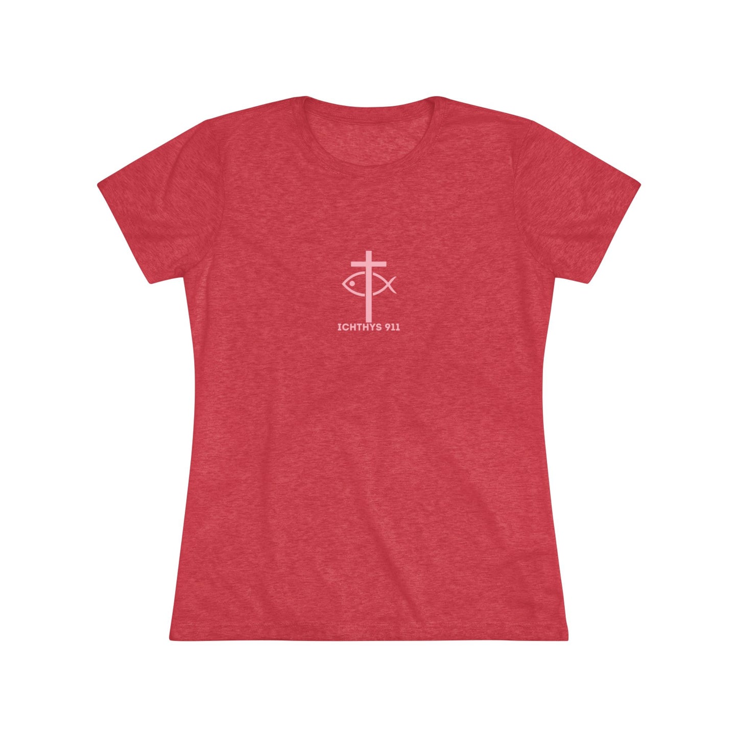 ICHTHYS 911 "IC Round Collection" Pink Font - Inspirational Women's Triblend Tee - Women T-Shirt - 50% polyester, 25% cotton, 25% ryaon