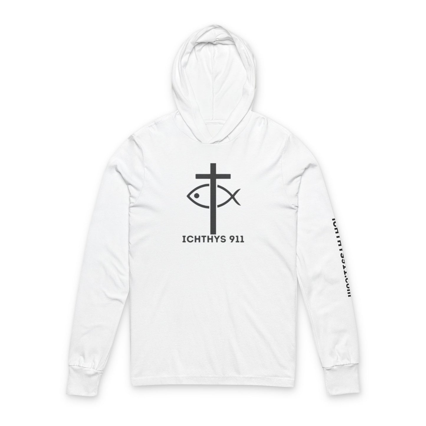 Iēsous Christos, Theou Yios, Sōtēr = Jesus Christ, Son of God, Savior - Unisex - Hooded long Sleeve T - ICHTHYS 911