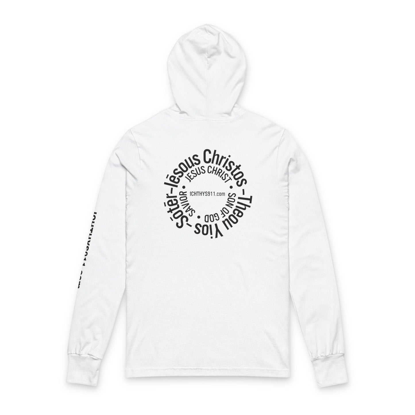Iēsous Christos, Theou Yios, Sōtēr = Jesus Christ, Son of God, Savior - Unisex - Hooded long Sleeve T - ICHTHYS 911