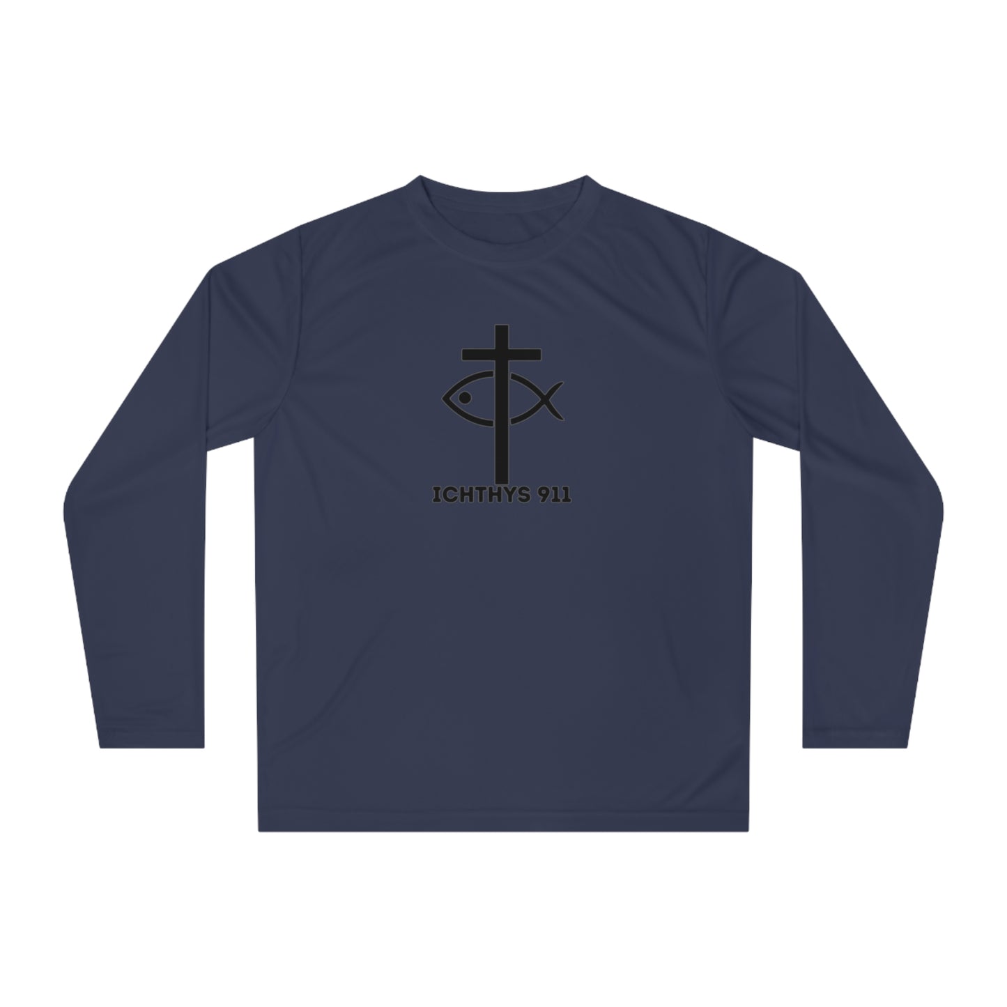 Faith Driven Reverse Unisex Performance Long Sleeve Shirt - ICHTHYS 911 Christian Activewear