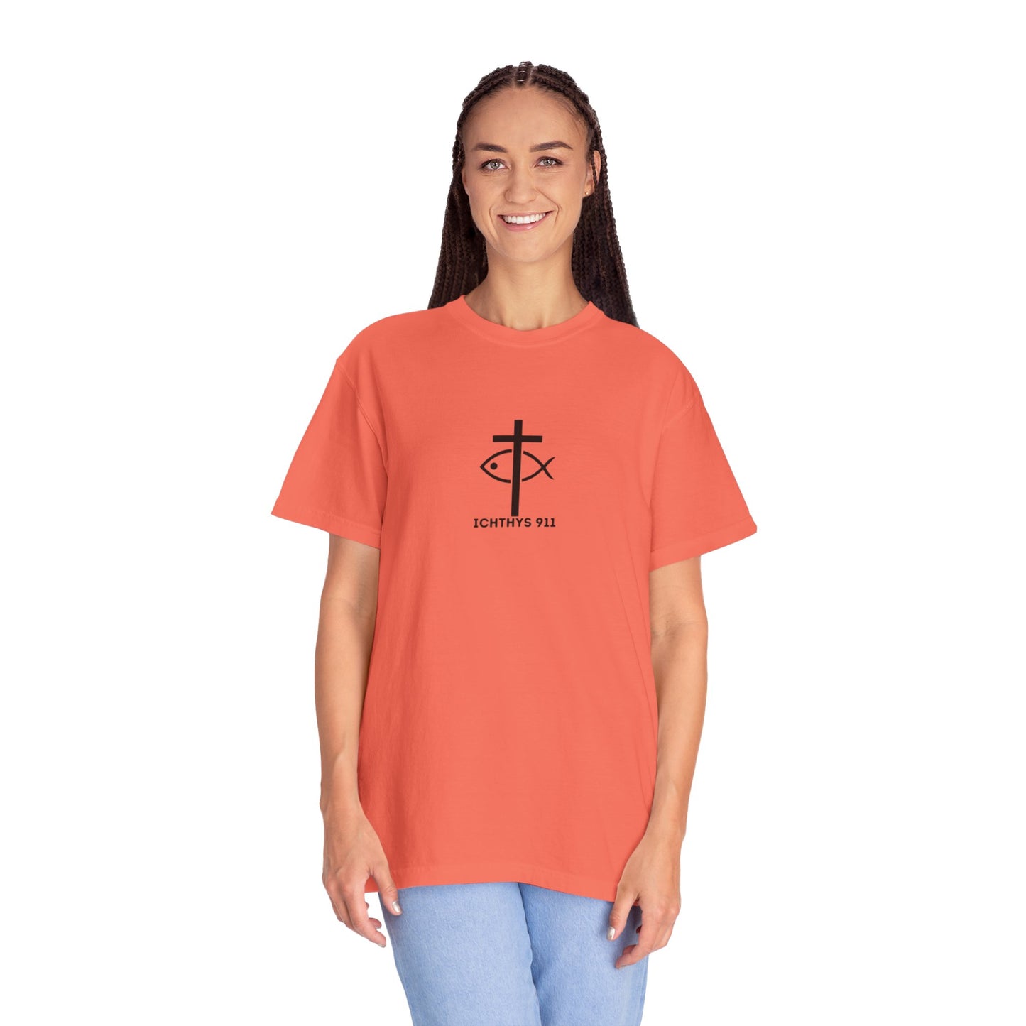ICHTHYS 911 - Black Font - "13th Disciple" - Collection - Unisex - Women T- Shirt - Men T-Shirt - Christian Garment-Dyed T-Shirt - Faith Fashion