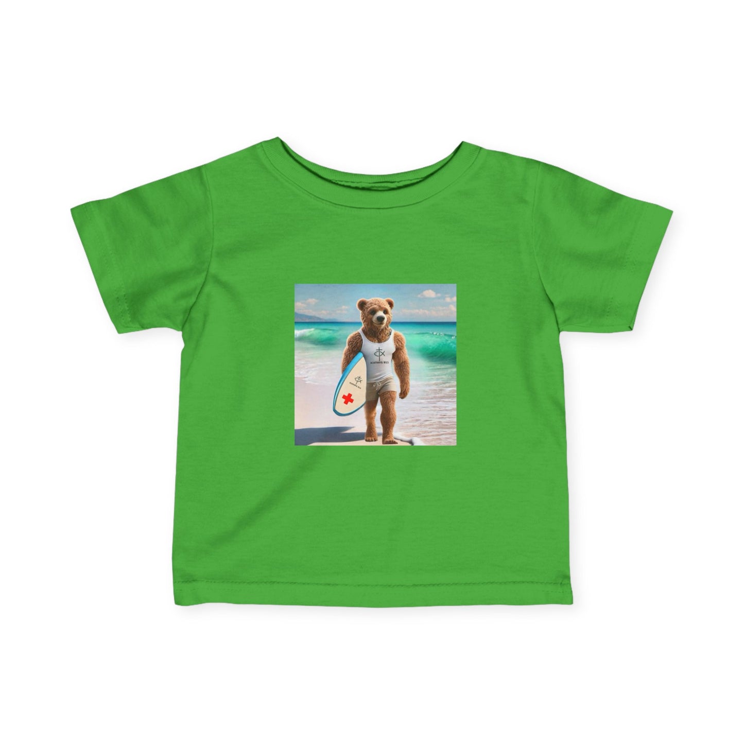 ICHTHYS 911 "Surf Bear" - Cute Surf Bear Infant Tee - Perfect for Beach Days & Summer Fun - Family Matching Shirts - See All Sizes - Adult to Infant-