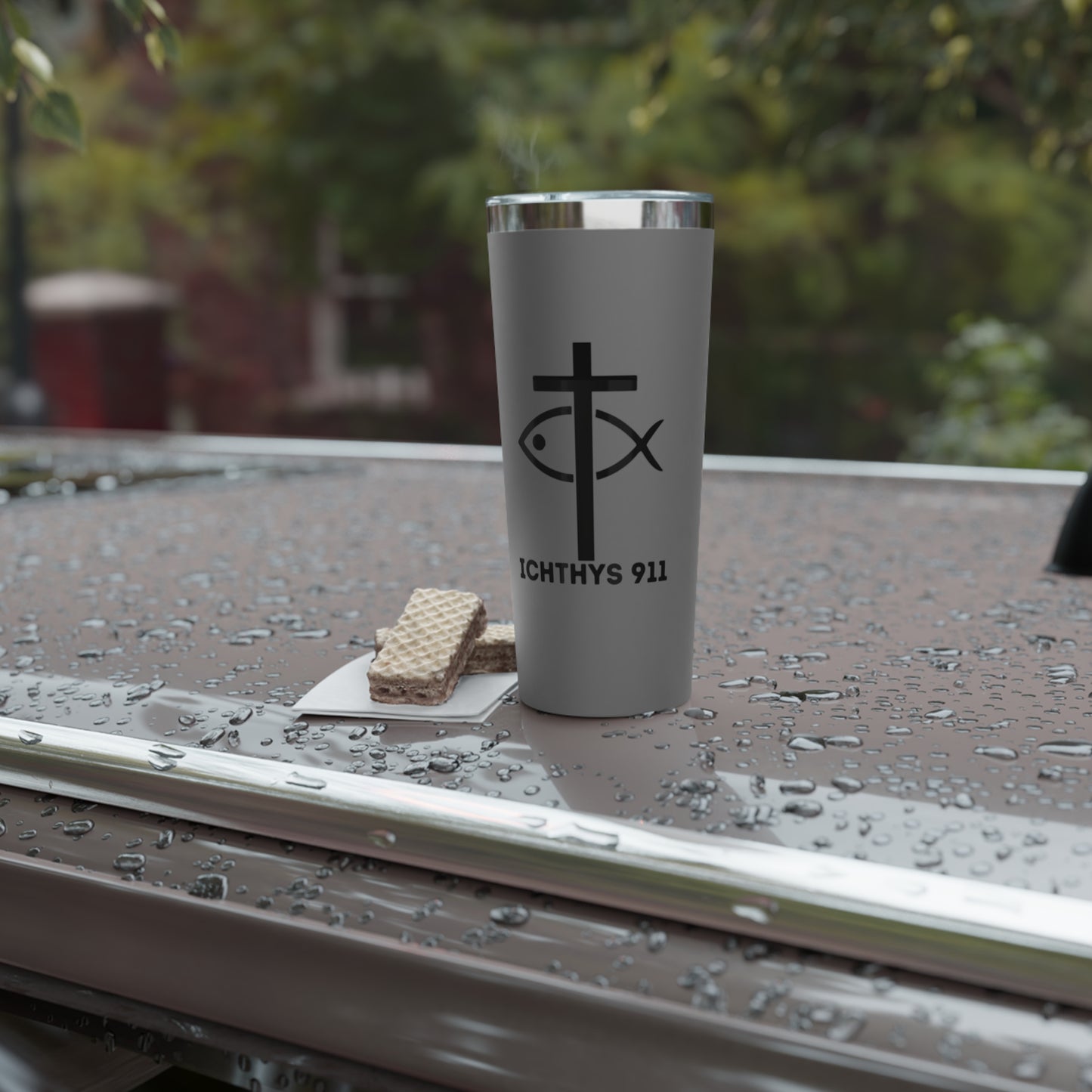 Faith-Inspired Copper Vacuum Insulated Tumbler - 22oz with ICHTHYS 911 Design