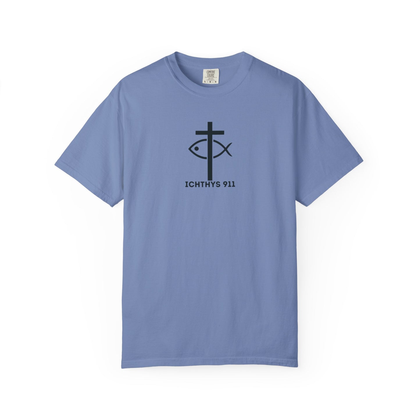 ICHTHYS 911 - Black Font "Faith Driven" - Unisex Garment Dyed T - Shirt - 100% US Cotton -  Men - T - Women T-Shirt - Christian Inspirational Tee - Garment Dyed