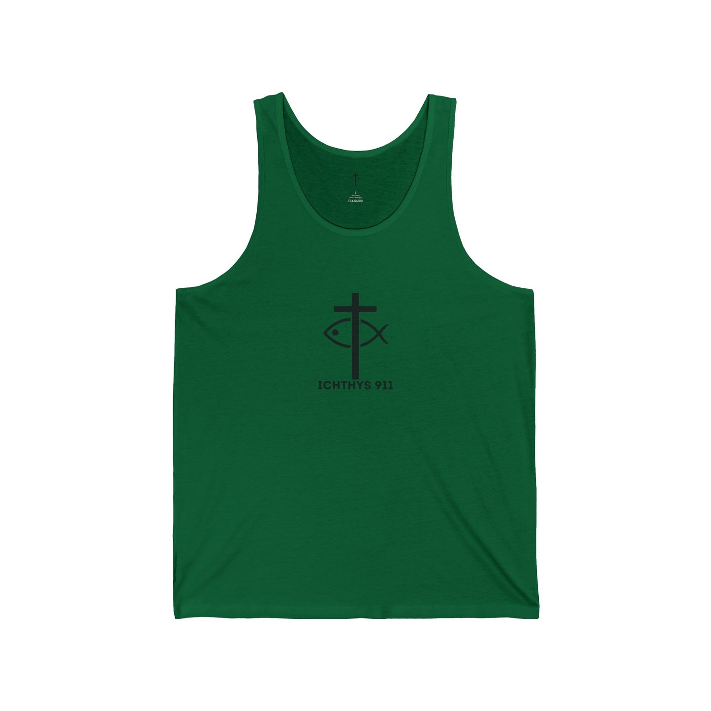 ICHTHYS 911 - Jersey Tank Badge Logo - Casual Christian Symbol Graphic Tee - Unisex