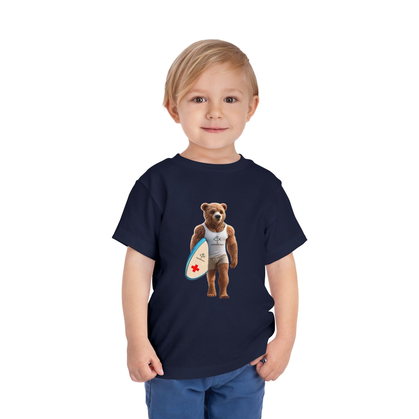 Surfing Bear Toddler Tee - Fun Kids Short Sleeve T-Shirt - ICHTYHS 911