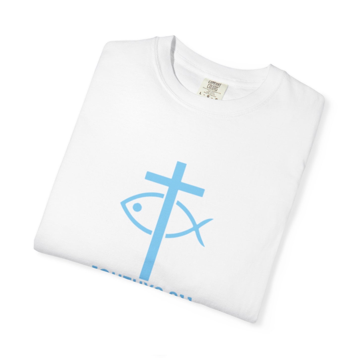 ICHTHYS 911 "Strength Through Christ Philippians 4:13" - Blue Font - Unisex Garment Dyed T- Shirt - 100% US Cotton -Men T-Shirt - Women T-Shirt- Christian Activewear - Wear Your Faith