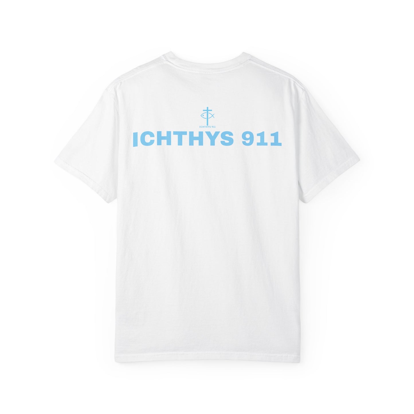 Authentic - Christian Streetwear T-Shirt – Jesus Gym & Faith Fashion, Unisex Garment-Dyed T-Shirt Blue Font - ICHTHYS 911