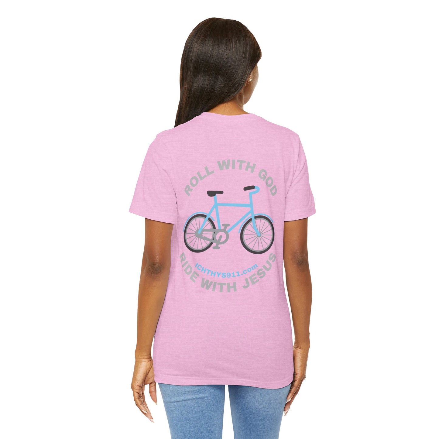 Roll With God Ride With Jesus - Silver Font - Unisex T- Shirt - Lightweight 100% Cotton - Summer T - Arm Form Fitting - Men T- Shirt - Women T-Shirt - Christian T-Shirt - ICHTHYS 911