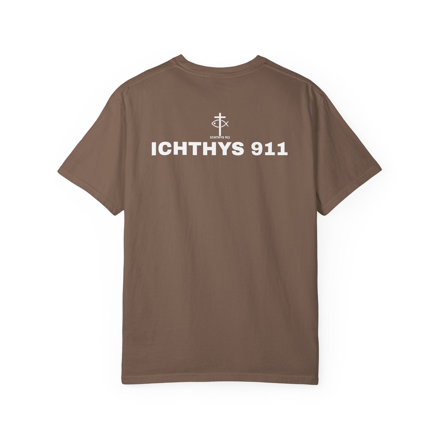 ICHTHYS 911 - White Font "Authentic" - Christian Streetwear T-Shirt – Unisex - Women T-Shirt - Men T-Shirt - Jesus Gym & Faith Fashion, Unisex Garment-Dyed T-Shirt