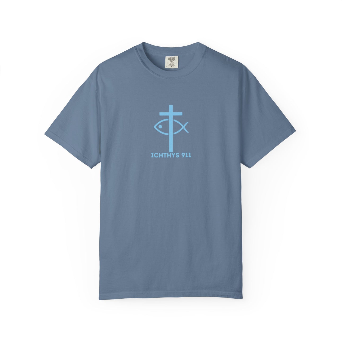 ICHTHYS 911 - Blue Font "Faith, Hope, & Love" - Unisex T-Shirt - Men T-Shirt - Christian Women Tee - Faith-Inspired Shirt - Christian Fashion - Wear Your Faith