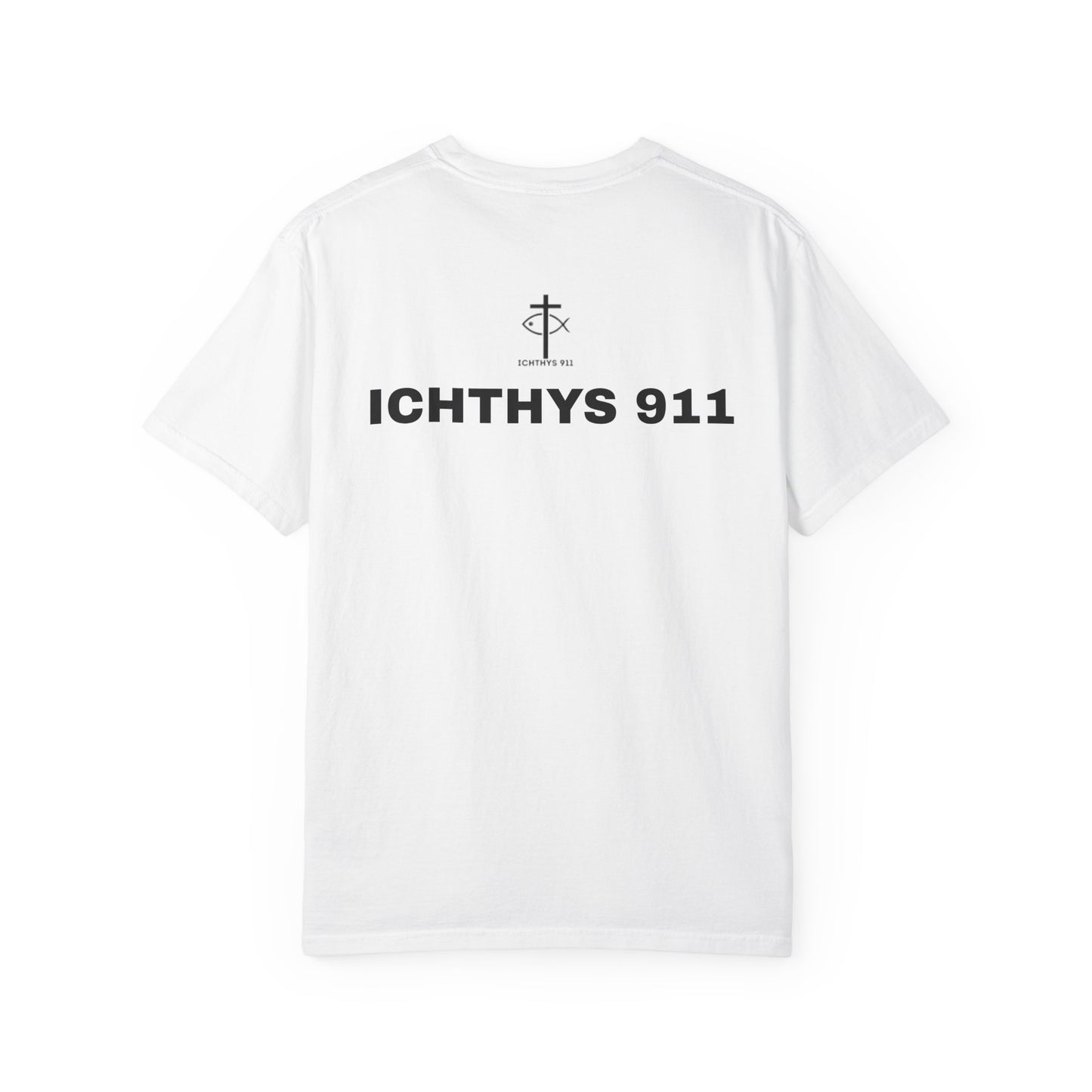ICHTHYS 911 - "Authentic Design" - Pink Font - Unisex - Men T-Shirt - Women T-Shirt - Christian Streetwear T-Shirt – Jesus Gym & Faith Fashion, Unisex Garment-Dyed T-Shirt