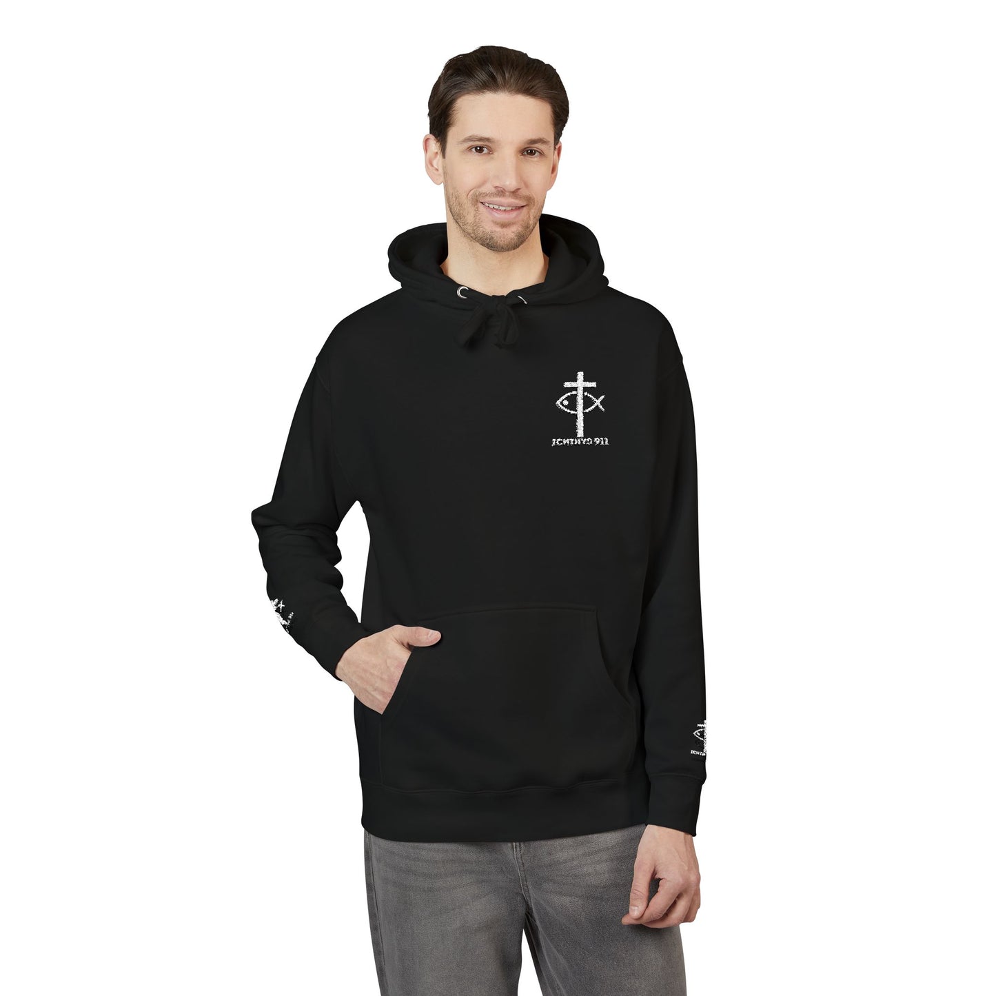ICHTHYS 911 Embroidery Hoodie Pullover - Unsex - Elevated Embroider Gift for Her or Him - Christian Wear
