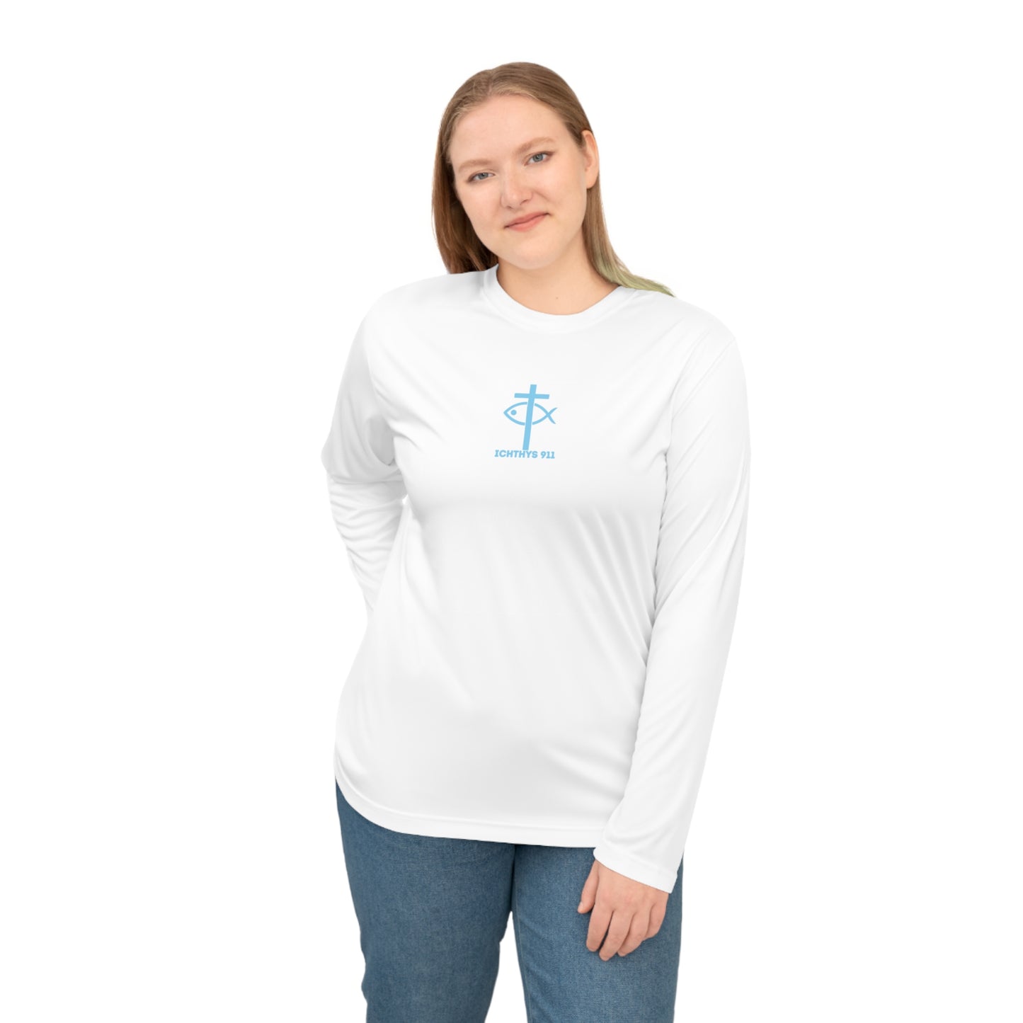 ICHTHYS 911 "Rise & Conquer Romans 8:38"  Unisex Performance Long Sleeve Shirt - Men - Women - 100% Moisture-Wicking Poly - Christian Activewear