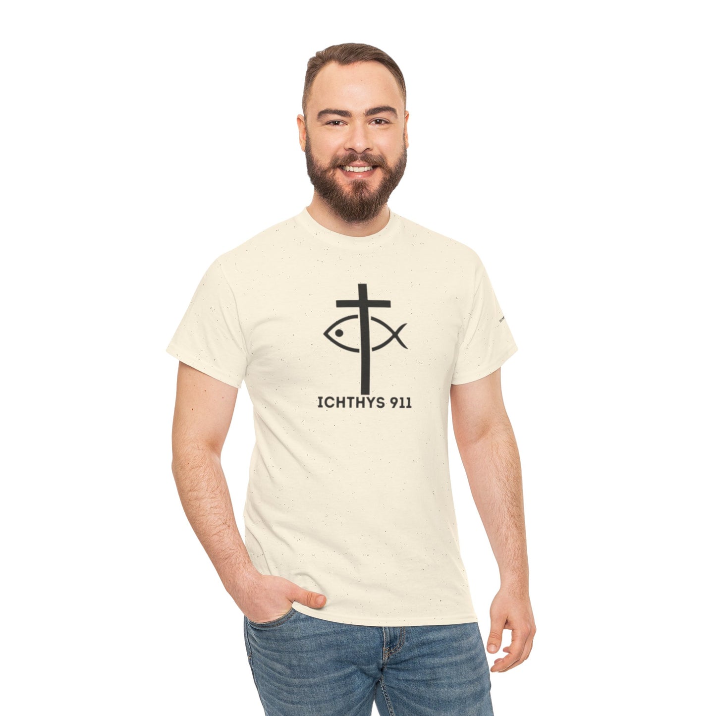 Authentic Design - Unisex T-Shirt - Heavy Cotton T-Shirt - Jesus Fish - Men's T-Shirt - Women T-Shirt Christian Faith - Unisex Clothing - ICHTHYS 911