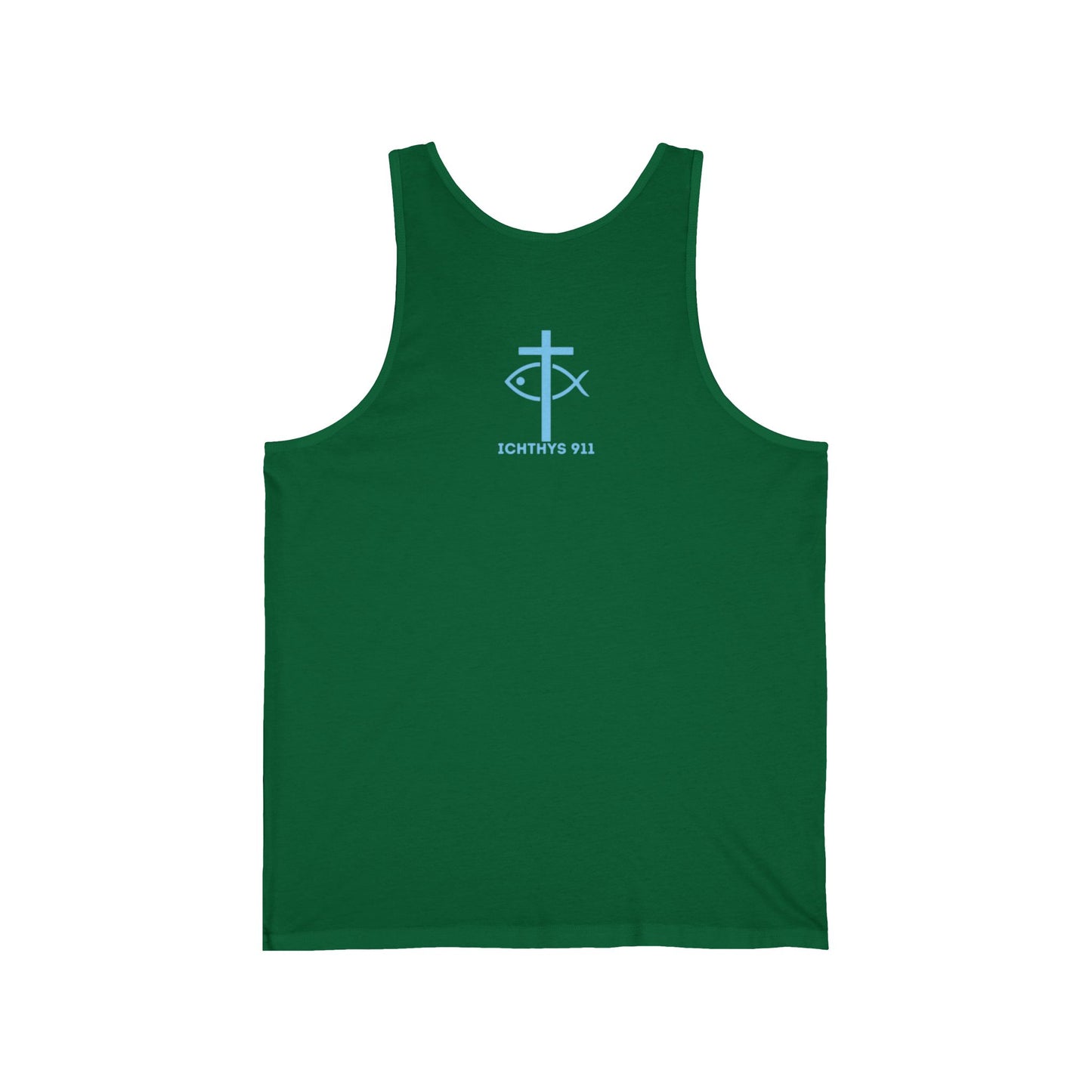 ICHTHYS 911 - Blue Font -"Iēsous Christos, Theou Yios, Sōtēr" Reverse Design - Unisex - Men Tank - Women -Tank Top - Unisex Tank Top - Christian Symbol Graphic Tee