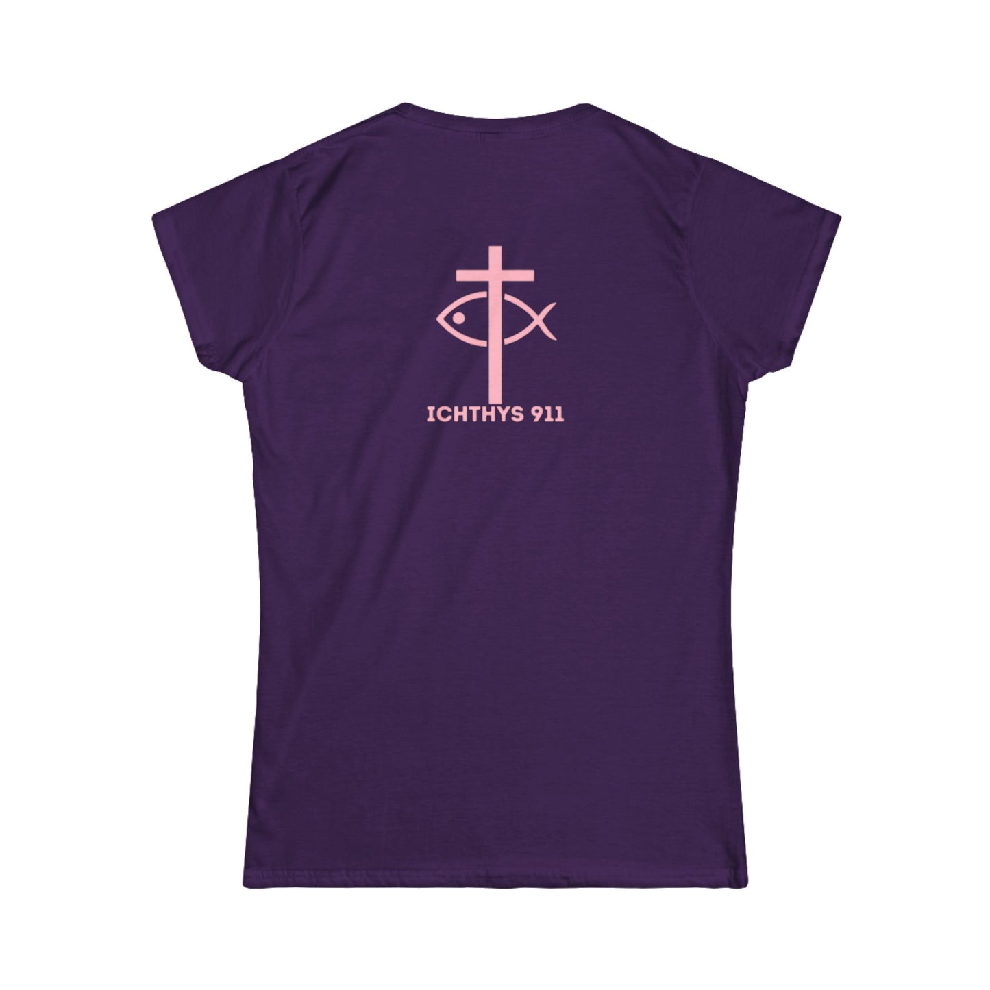"Love, Hope, Faith - Love is the Greatest" - Reverse Design - Semi Fitted - Inspirational Faith Tee for Women - Wear Your Faith - 1 Corinthians - ICHTHYS 911 - Pink Font