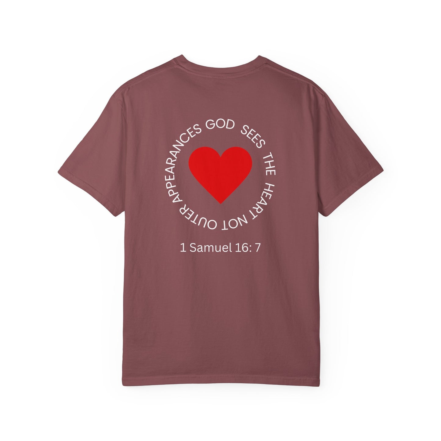 ICHTHYS 911 -  "God Sees the Heart" - White Font - Unisex Garment - Dyed T-Shirt - Inspirational Graphic T-Shirt for Everyday Motivation - 100% US cotton