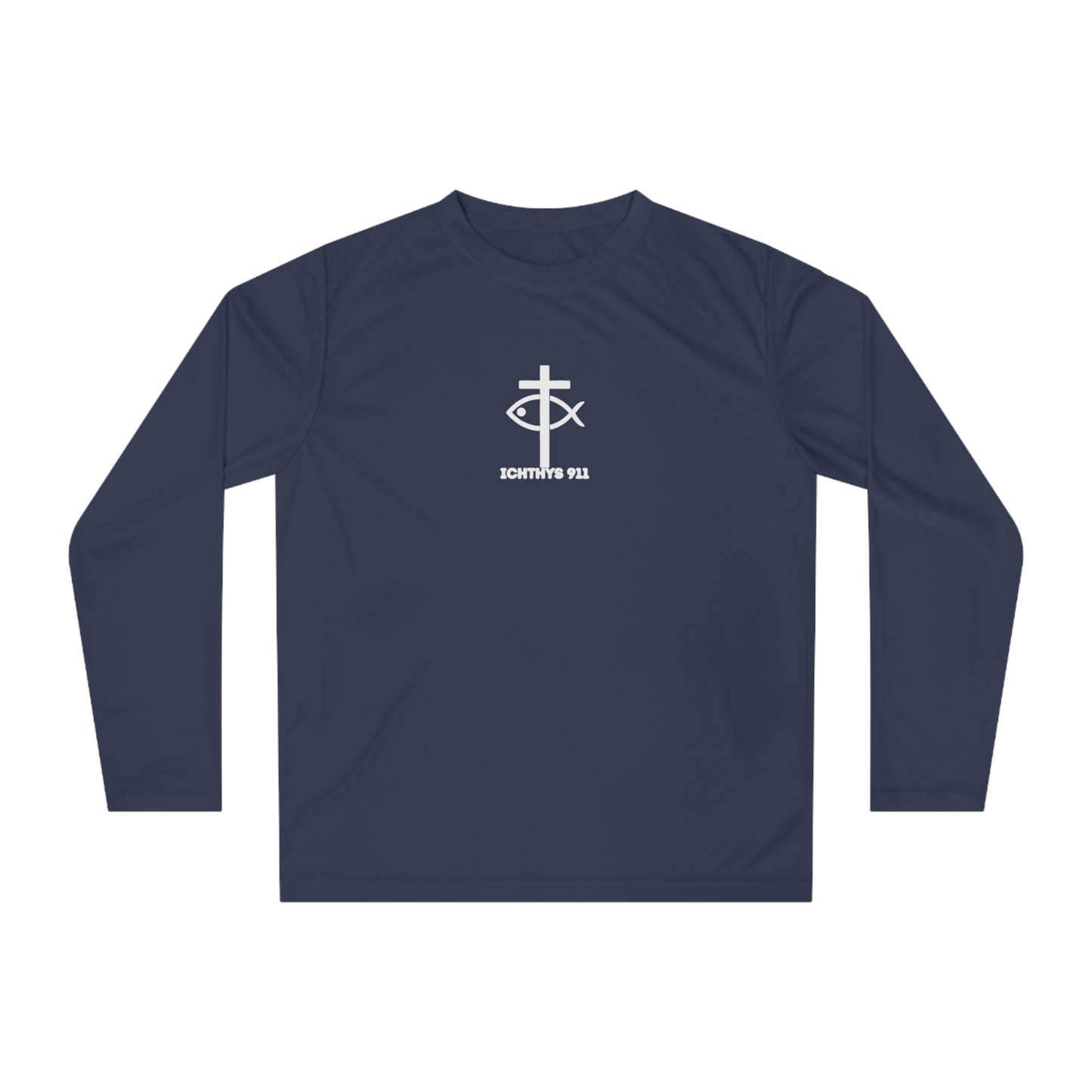 ICHTHYS 911 - "Faith Driven" Unisex - Men - Women -100% Moisture-Wicking Poly - Performance Long Sleeve Shirt - Christian Activewear UPF 30+ Sun protection