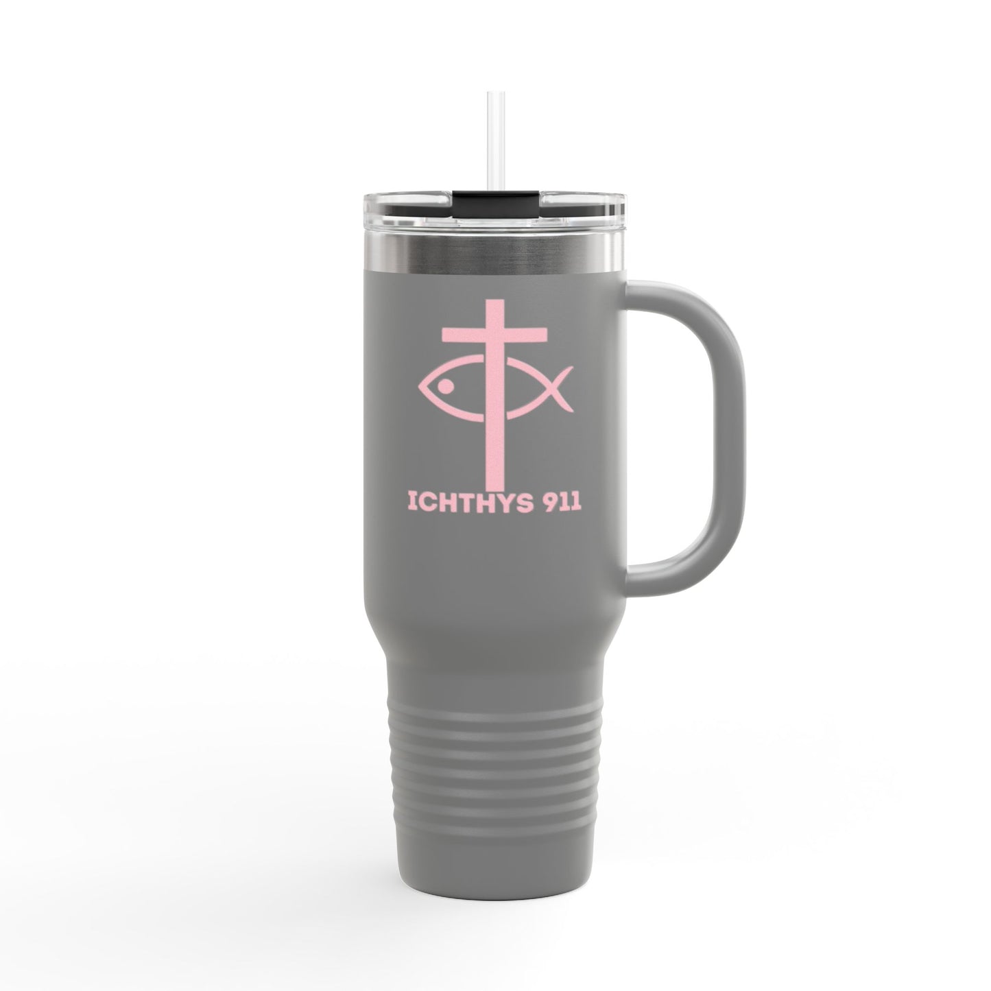 40oz Insulated Travel Mug with Straw - Perfect for On-the-Go Hydration & Outdoor Adventures - Featuring ICHTHYS 911