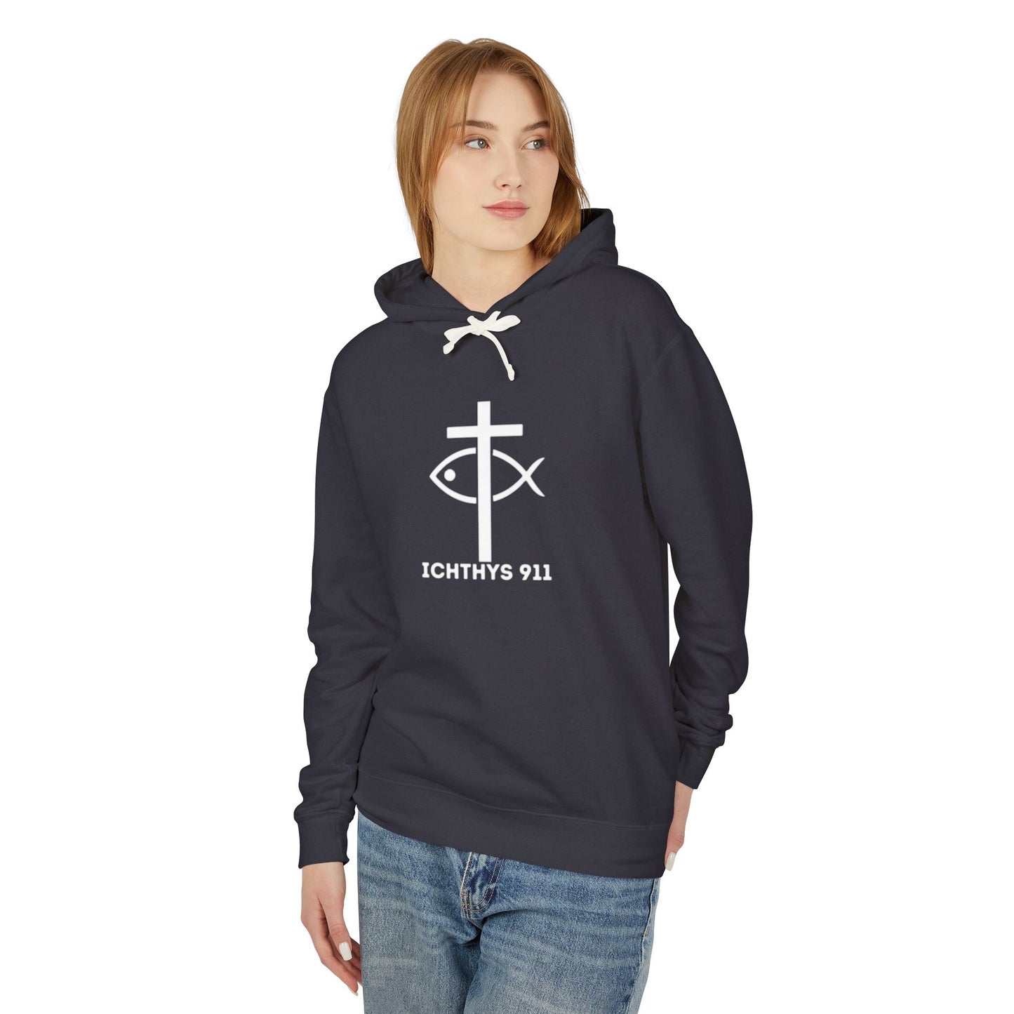 Iēsous Christos, Theou Yios, Sōtēr = Jesus Christ, Son of God, Savior - Unisex - Lightweight - Relaxed Fit - Religious Sweatshirt - ICHTHYS 911 - Hoodie