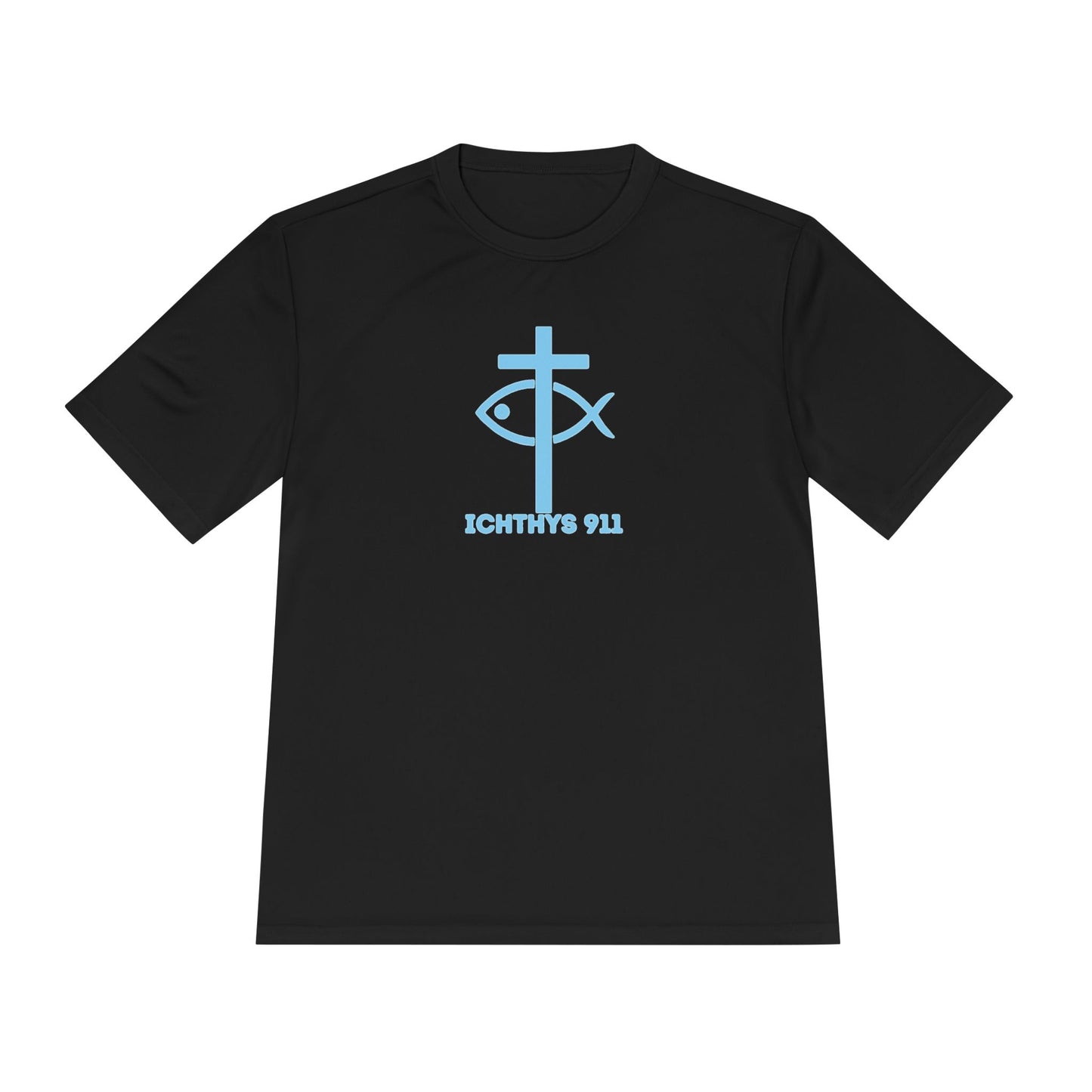 ICHTHYS 911 - Blue Font - "Jesus Is His Name Saving Souls is His Game" - Unisex Performance Shirt -Men T-Shirt - Women - Moisture Wicking Tee911