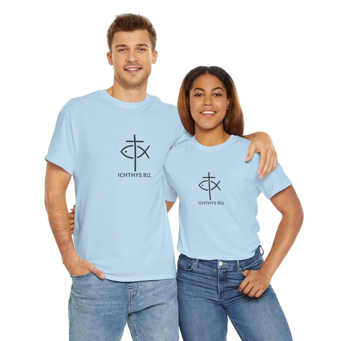 ICHTHYS 911 - "Authentic Design" - Unisex T-Shirt - Heavy Cotton T-Shirt - Jesus Fish - Men's T-Shirt - Women T-Shirt Christian Faith - Unisex Clothing