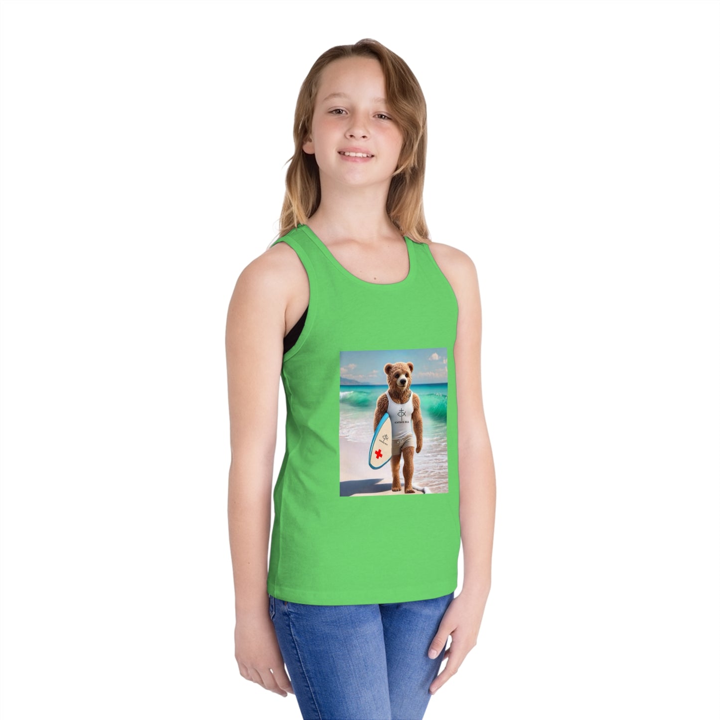 ICHTHYS 911 "Surfing Bear" - Youth Size - Kid's Jersey Tank Top - Fun Summer Attire for Adventures