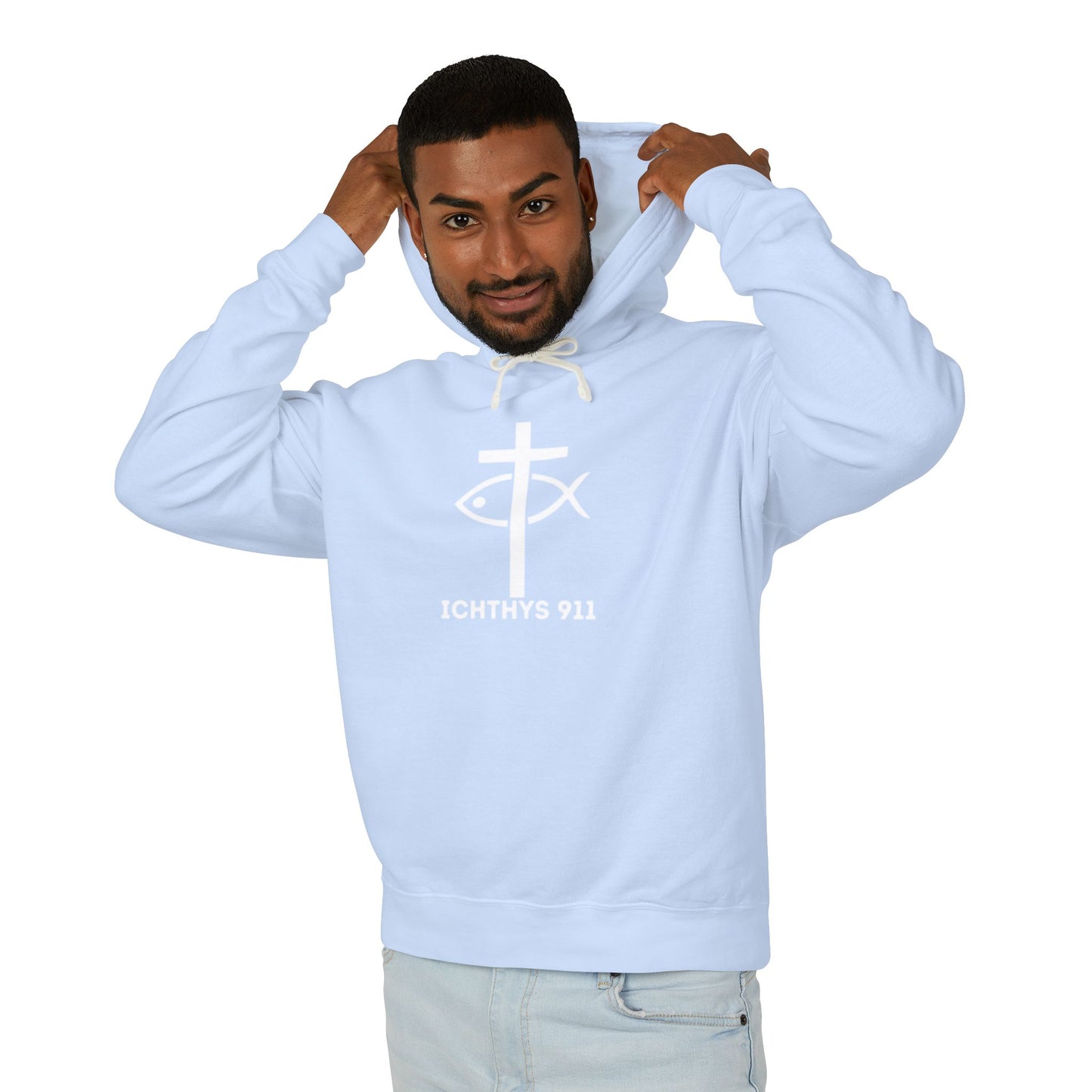 Iēsous Christos, Theou Yios, Sōtēr = Jesus Christ, Son of God, Savior - Unisex - Lightweight - Relaxed Fit - Religious Sweatshirt - ICHTHYS 911 - Hoodie