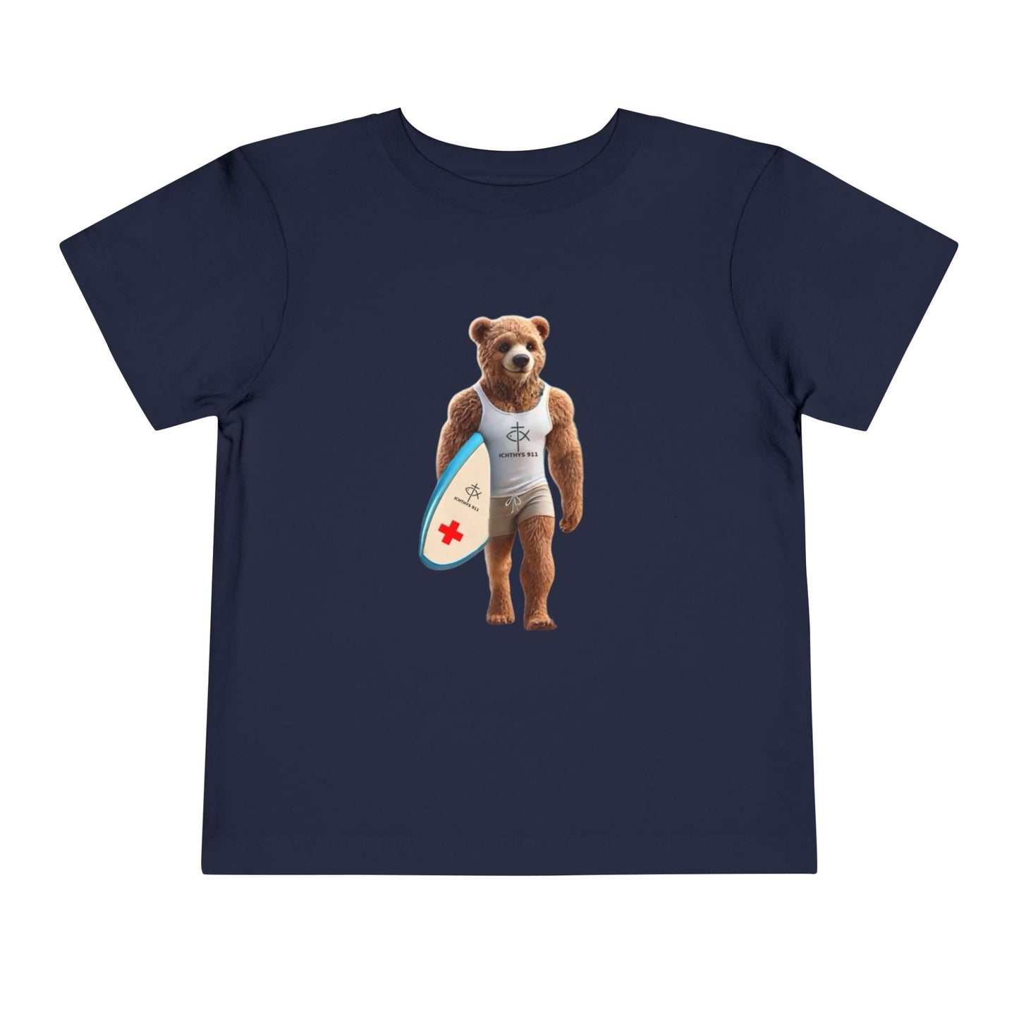 Surfing Bear Toddler Tee - Fun Kids Short Sleeve T-Shirt - ICHTYHS 911