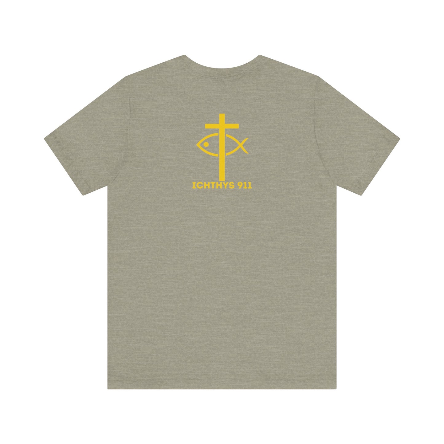ICHTHYS 911 - "Roll With God Love Like Jesus" - Reverse Design - Unisex T- Shirt - Lightweight 100% Cotton - Summer T - Arm Form Fitting - Men T- Shirt - Women T-Shirt - Christian T-Shirt - Love Like Jesus