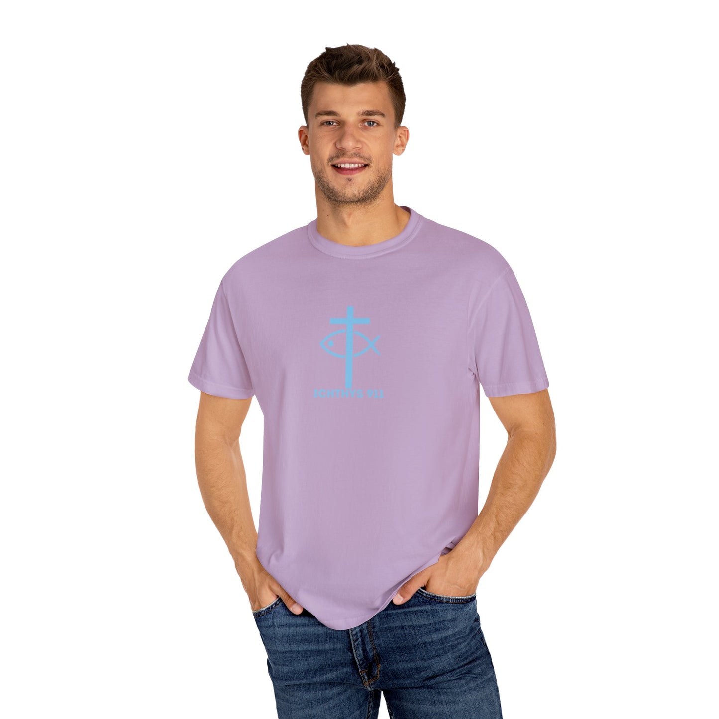 ICHTHYS 911 - Blue Font "Faith, Hope, & Love" - Unisex T-Shirt - Men T-Shirt - Christian Women Tee - Faith-Inspired Shirt - Christian Fashion - Wear Your Faith