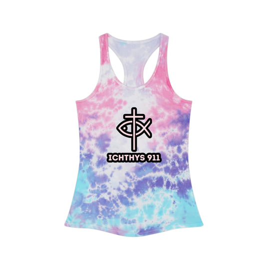 Authentic Design - Women Tie Dye Tank Top - ICHTHYS 911 Summer Vibes Racerback Shirt Be bold in your walk. Be known by your faith. Represent the movement.