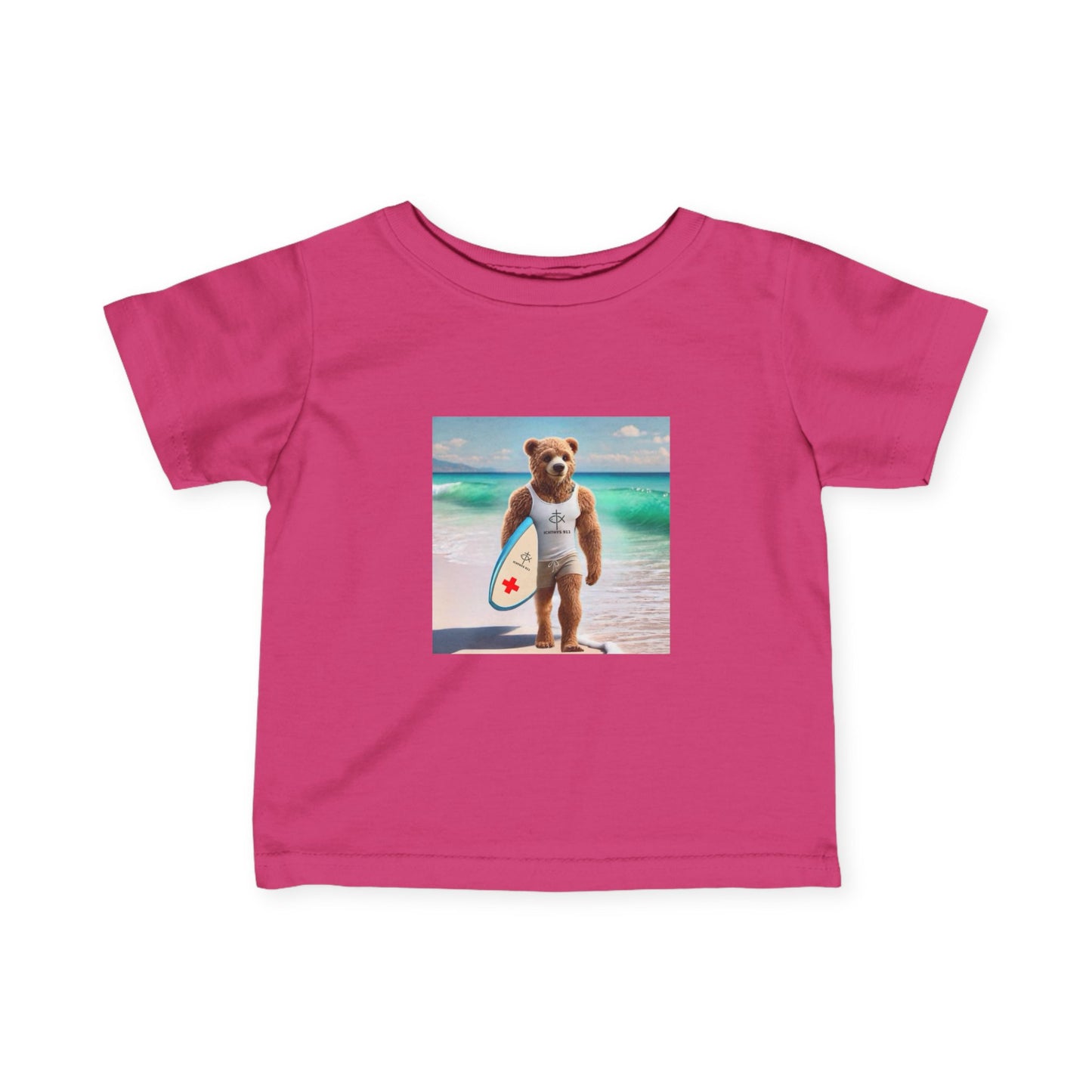 ICHTHYS 911 "Surf Bear" - Cute Surf Bear Infant Tee - Perfect for Beach Days & Summer Fun - Family Matching Shirts - See All Sizes - Adult to Infant-