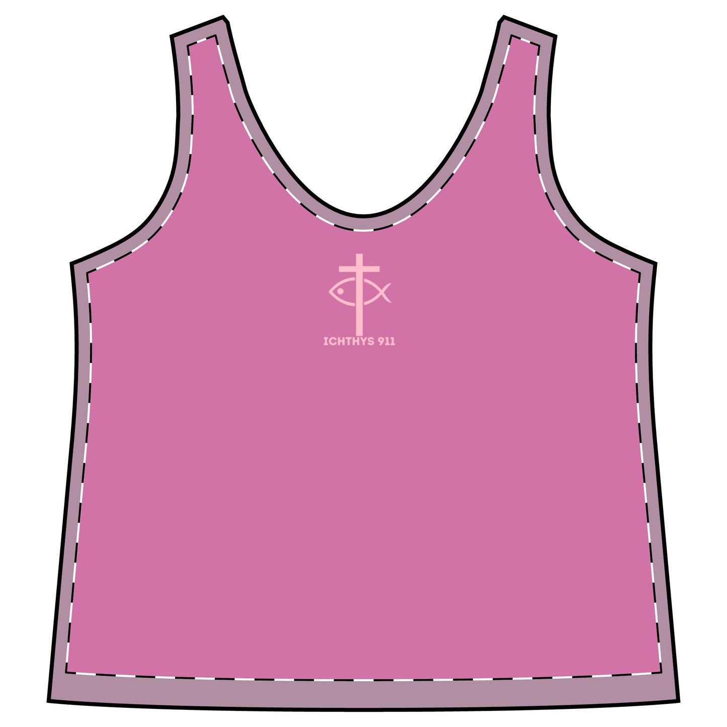 ICHTHYS 911 Pink Font "Run With Endurance Hebrew 12:1" - Sporty Racerback Tank for Women - Perfect for Active Lifestyle & Casual Wear -Women T-Shirt - Tank