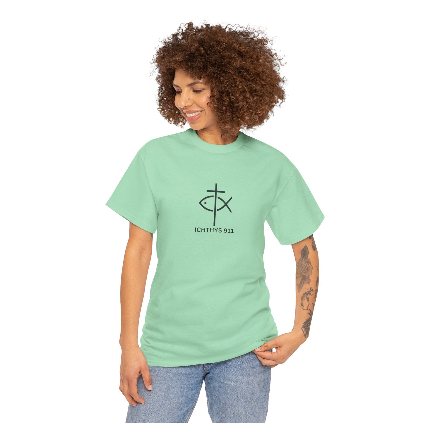 ICHTHYS 911 - "Authentic Design" - Unisex T-Shirt - Heavy Cotton T-Shirt - Jesus Fish - Men's T-Shirt - Women T-Shirt Christian Faith - Unisex Clothing