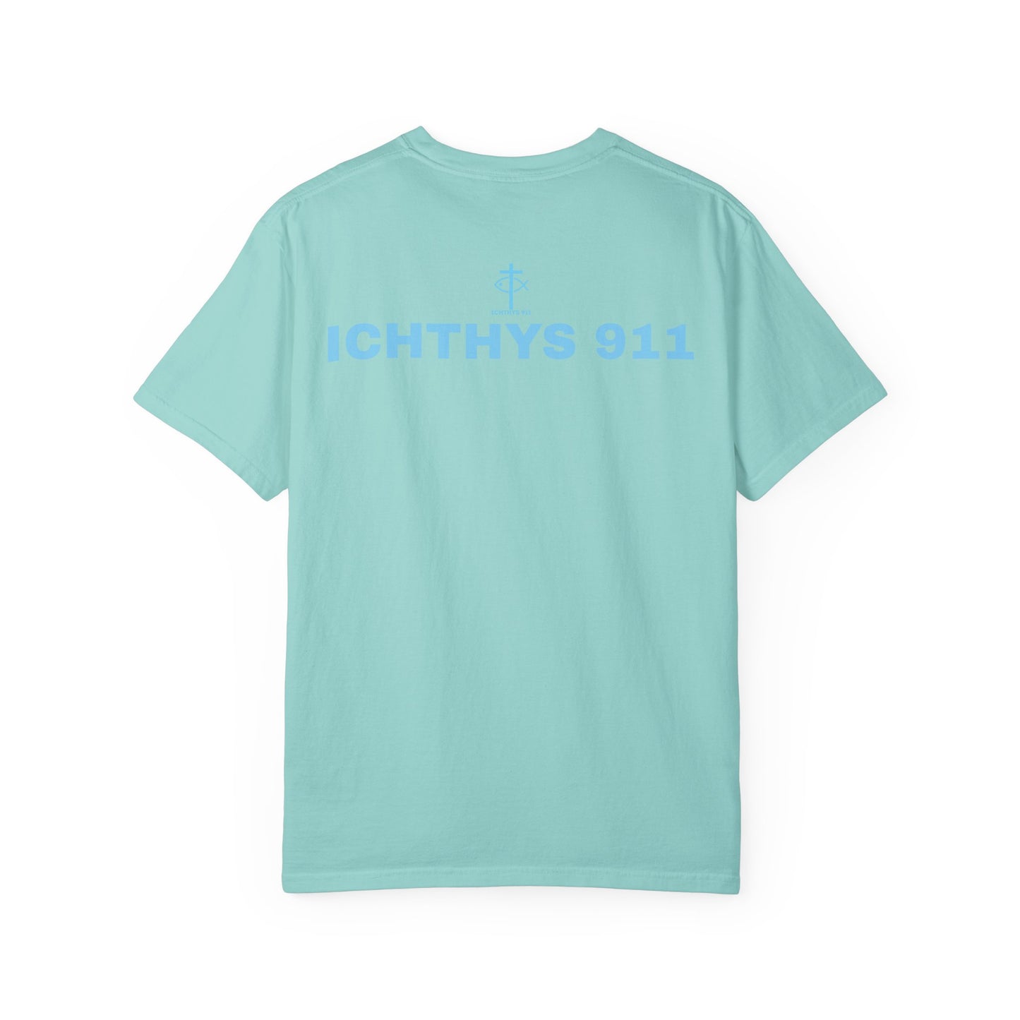 Authentic - Christian Streetwear T-Shirt – Jesus Gym & Faith Fashion, Unisex Garment-Dyed T-Shirt Blue Font - ICHTHYS 911