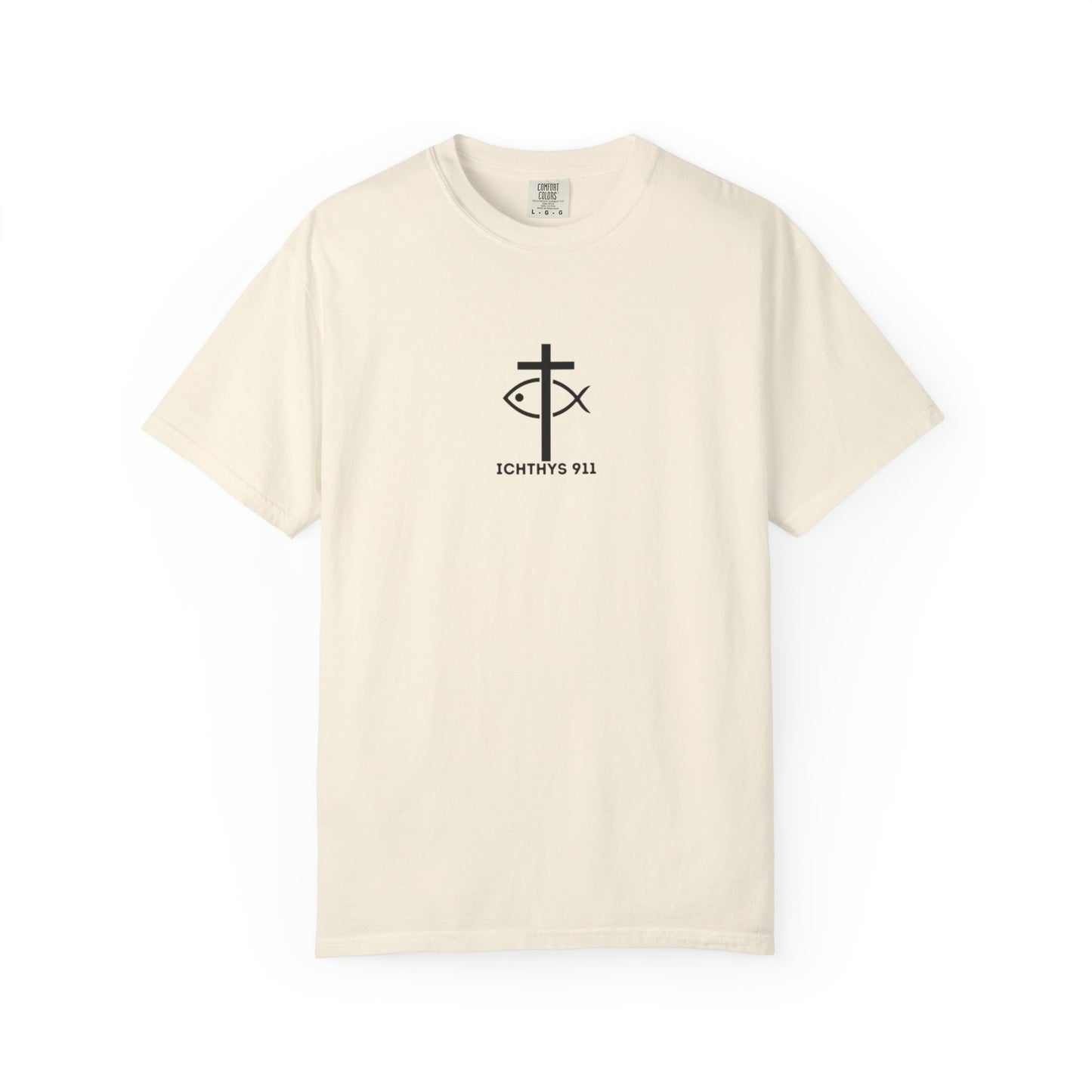 ICHTHYS 911 - White Font "Authentic" - Christian Streetwear T-Shirt – Unisex - Women T-Shirt - Men T-Shirt - Jesus Gym & Faith Fashion, Unisex Garment-Dyed T-Shirt