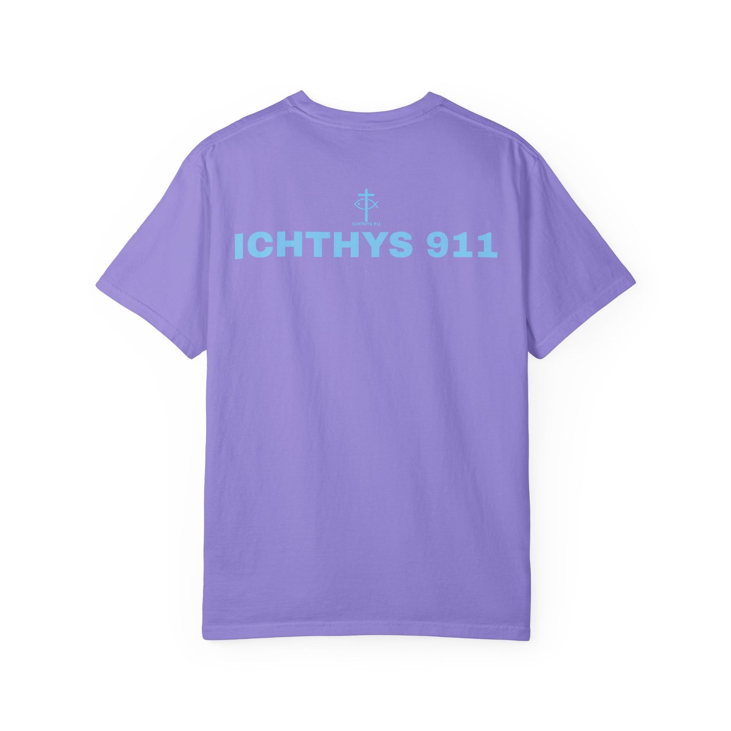 Authentic - Christian Streetwear T-Shirt – Jesus Gym & Faith Fashion, Unisex Garment-Dyed T-Shirt Blue Font - ICHTHYS 911