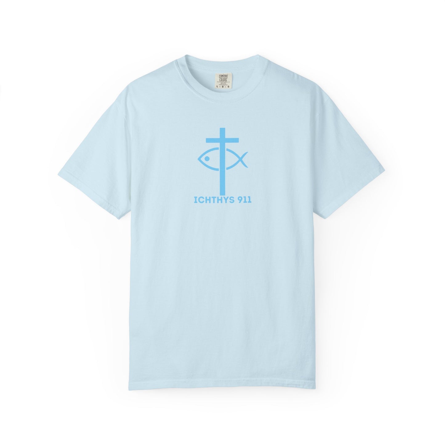 Jesus Christ Son of God Savior - Blue Font - Christian Streetwear T-Shirt – Jesus Gym & Faith Fashion, Unisex Garment-Dyed T-Shirt, ICHTHYS911, Men T-Shirt, Women T-Shirt