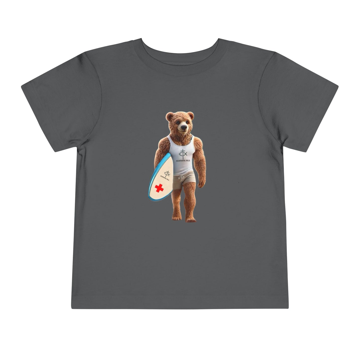 Surfing Bear Toddler Tee - Fun Kids Short Sleeve T-Shirt - ICHTYHS 911
