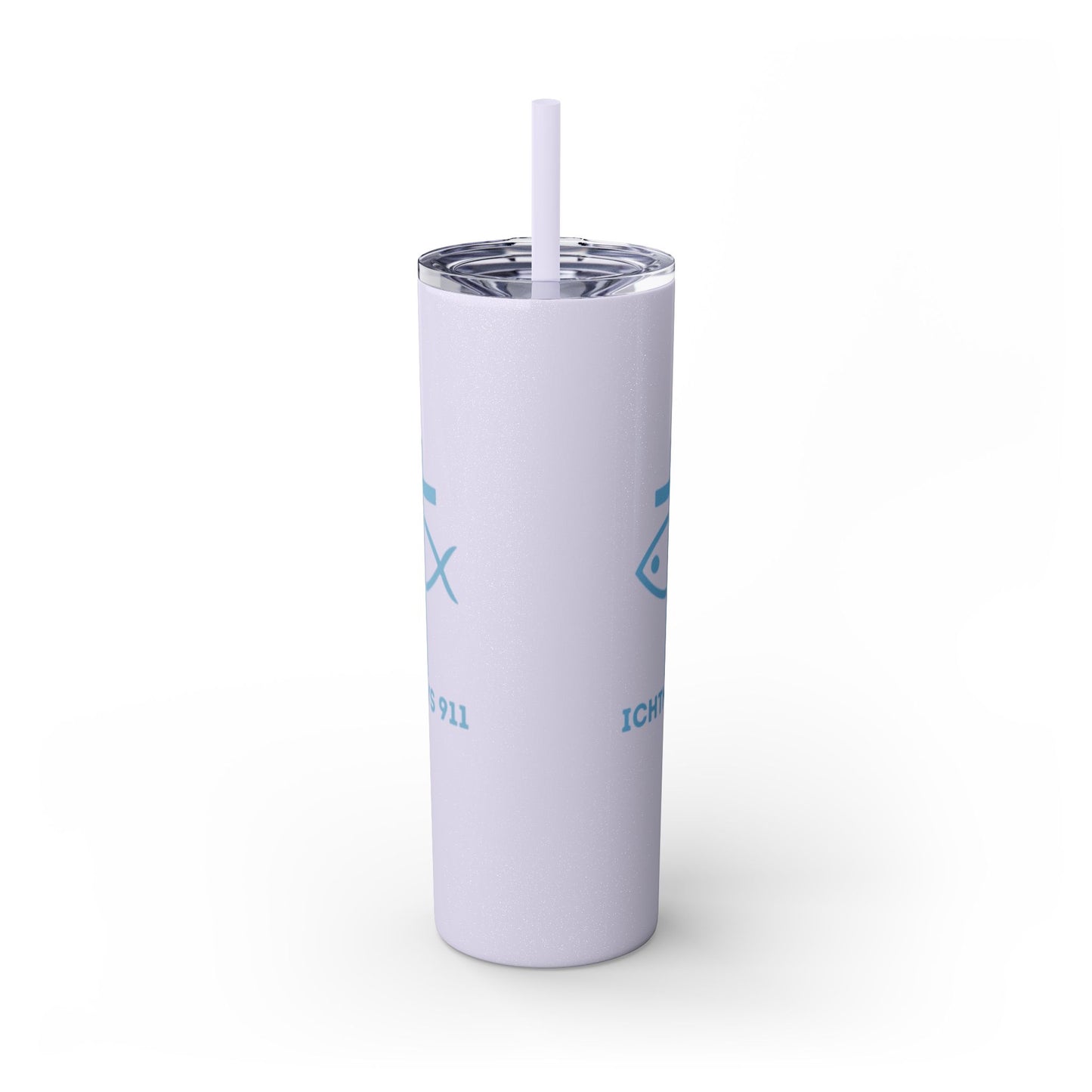 ICHTHYS 911 - Blue Font - Faith-Inspired Skinny Tumbler with Straw - 20oz Baby Shower Drip