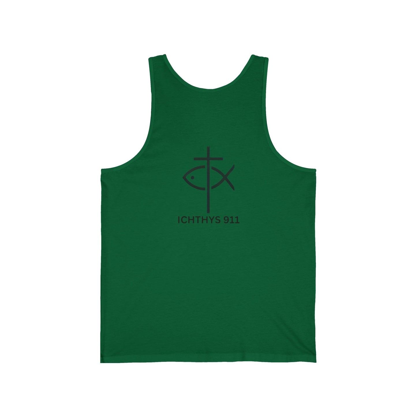 ICHTHYS 911 Badge Collection - Unisex - Jersey Tank - Casual Christian Symbol Graphic Tank Top