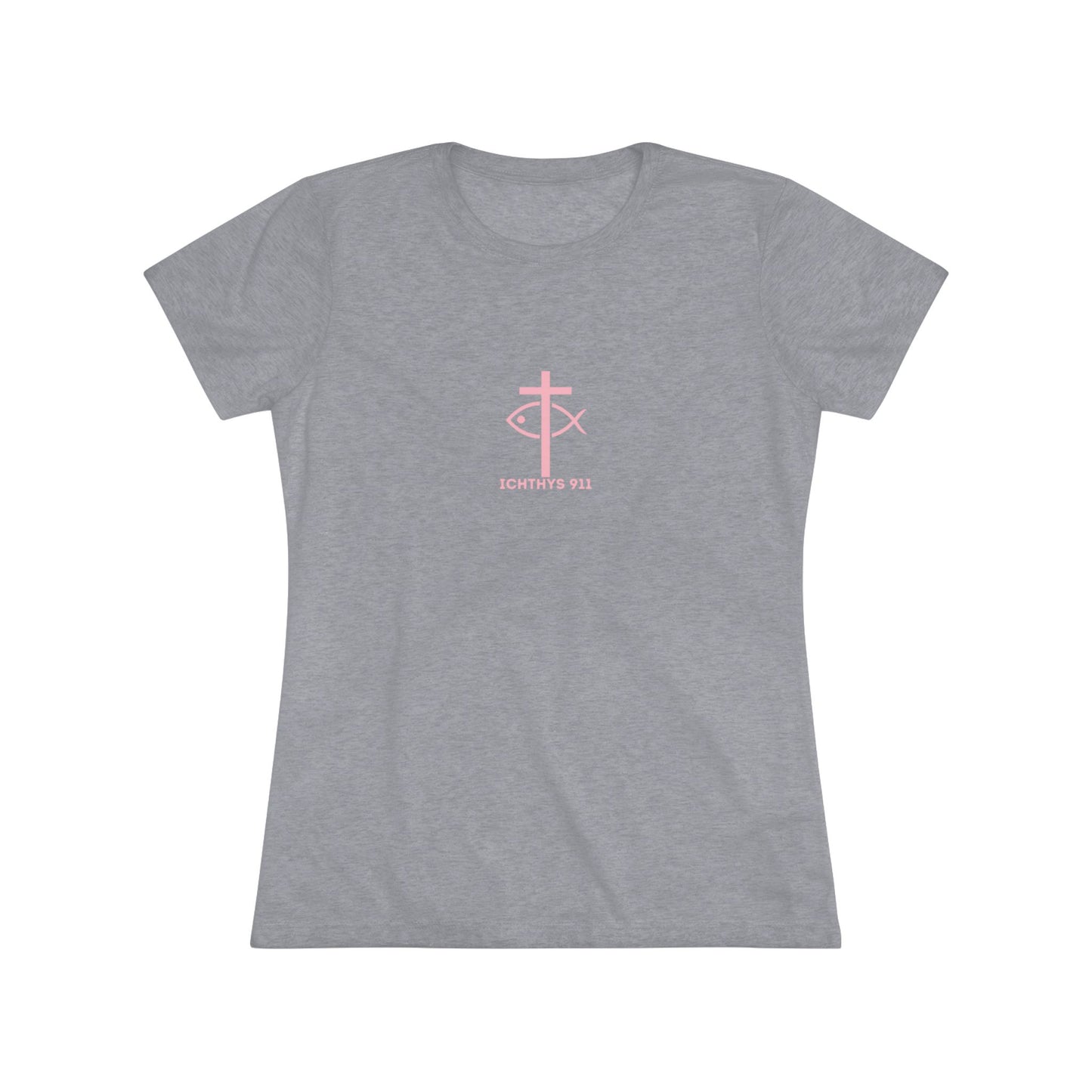 ICHTHYS 911 "IC Round Collection" Pink Font - Inspirational Women's Triblend Tee - Women T-Shirt - 50% polyester, 25% cotton, 25% ryaon