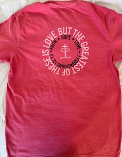 Faith, Hope, & Love - Pink font - Unisex Garment Dyed T-Shirt - 100% US Cotton - Men T-Shirt - Christian Women Tee - Faith-Inspired Shirt - Christian Fashion - Wear Your Faith - Additional Colors Added