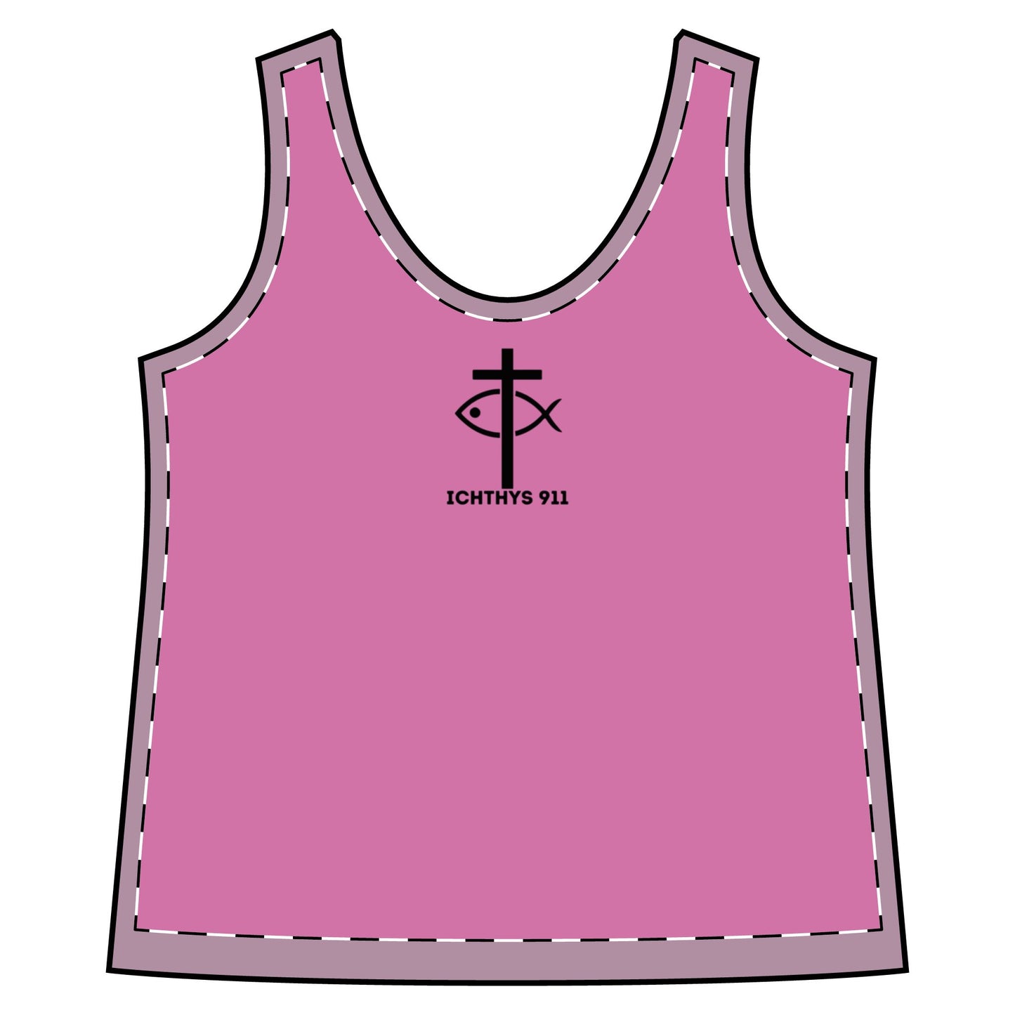 ICHTHYS 911 Black Font "Run With Endurance Hebrew 12:1" - Sporty Racerback Tank for Women - Perfect for Active Lifestyle & Casual Wear -Women T-Shirt - Tank